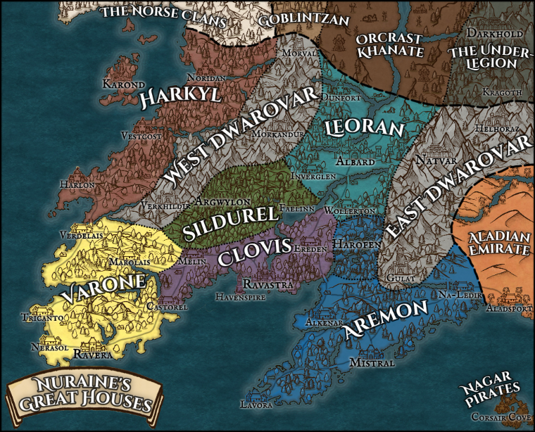 Map of Nuraine’s Great Houses